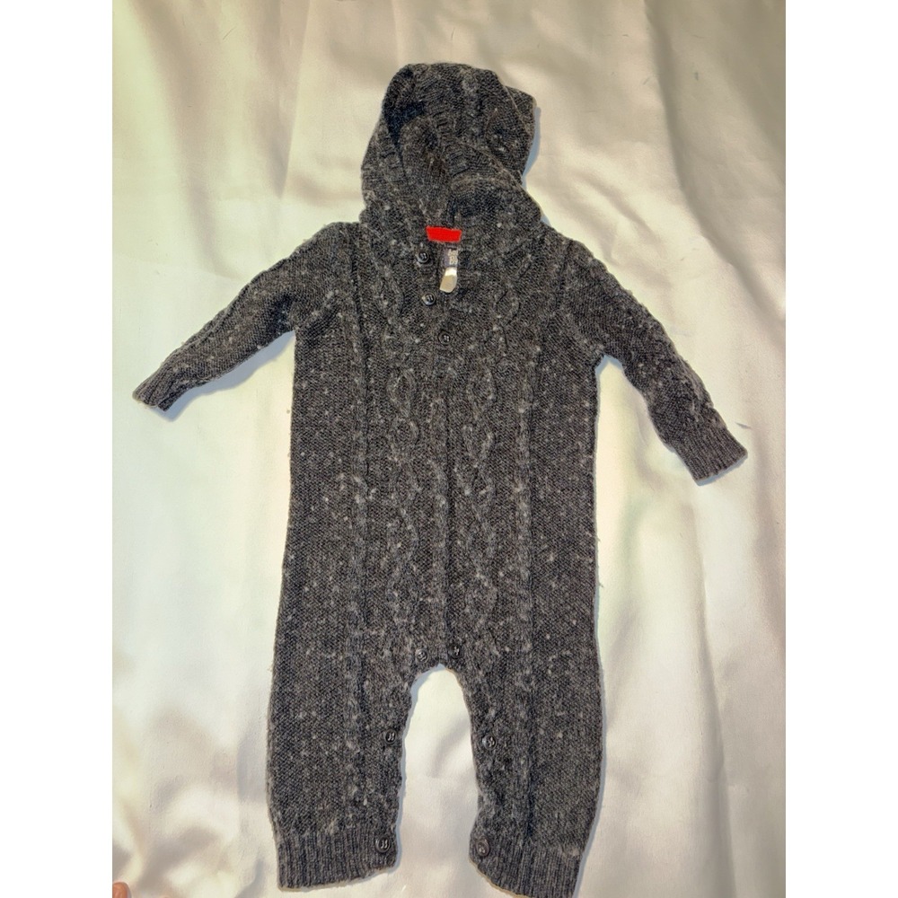 Baby B Gosh Cable Knit Hooded One‎ Piece Sweater Outdoor Sleeper  Gray 6 M Zip